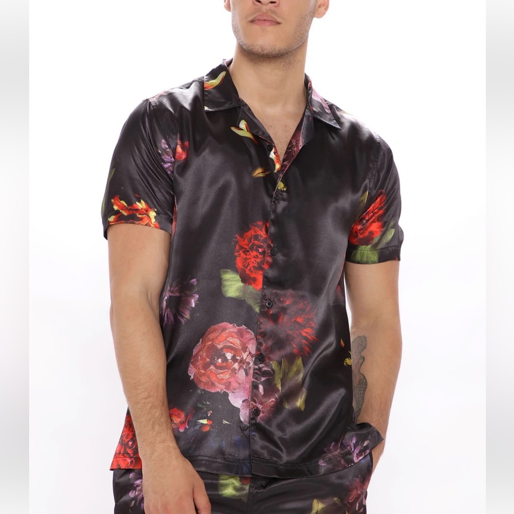 Mens floral shiny button up
